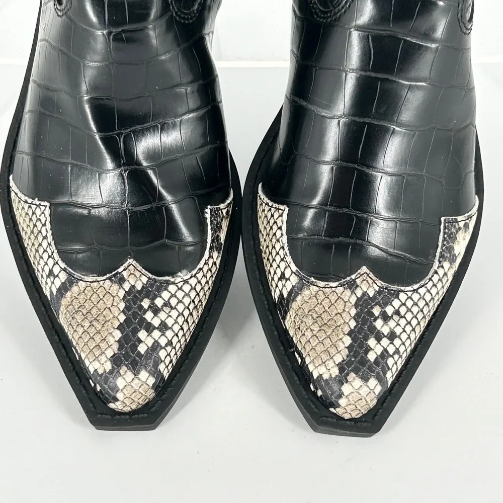 Open Edit Size 5.5 Black Western Ankle Boots NEW Snake Crocodile‎ Embossed $89